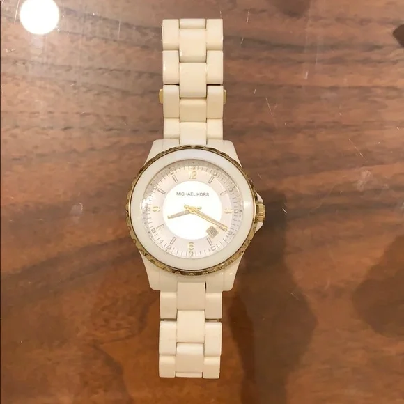 Michael Kors White Acrylic Crystal Dial Gold Tone Michael Kors Emery Analog Crystals White Dial Gold Steel  main image 3